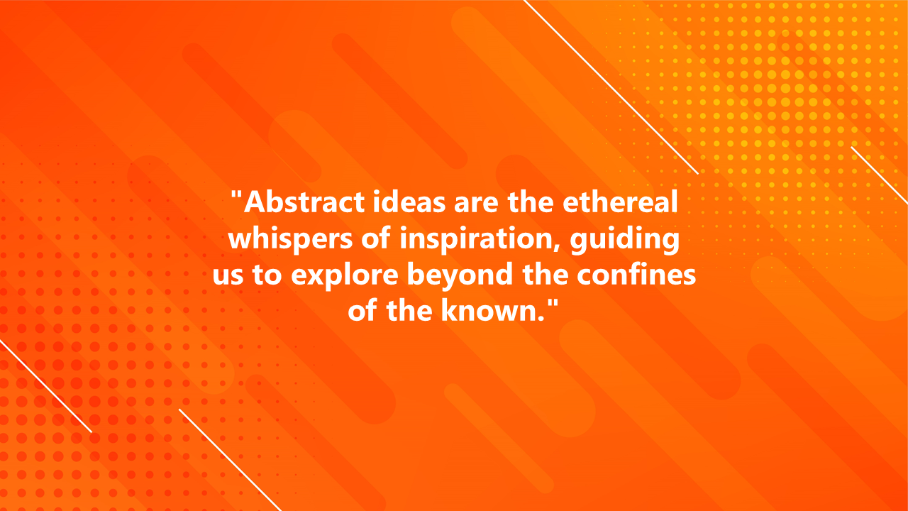Bright orange abstract background with dynamic lines and dotted patterns, paired with a white quote.