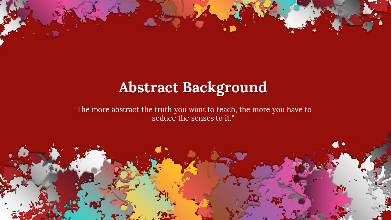 Vibrant abstract background with mixed paint splatters in various colors, around a red center, featuring the title.
