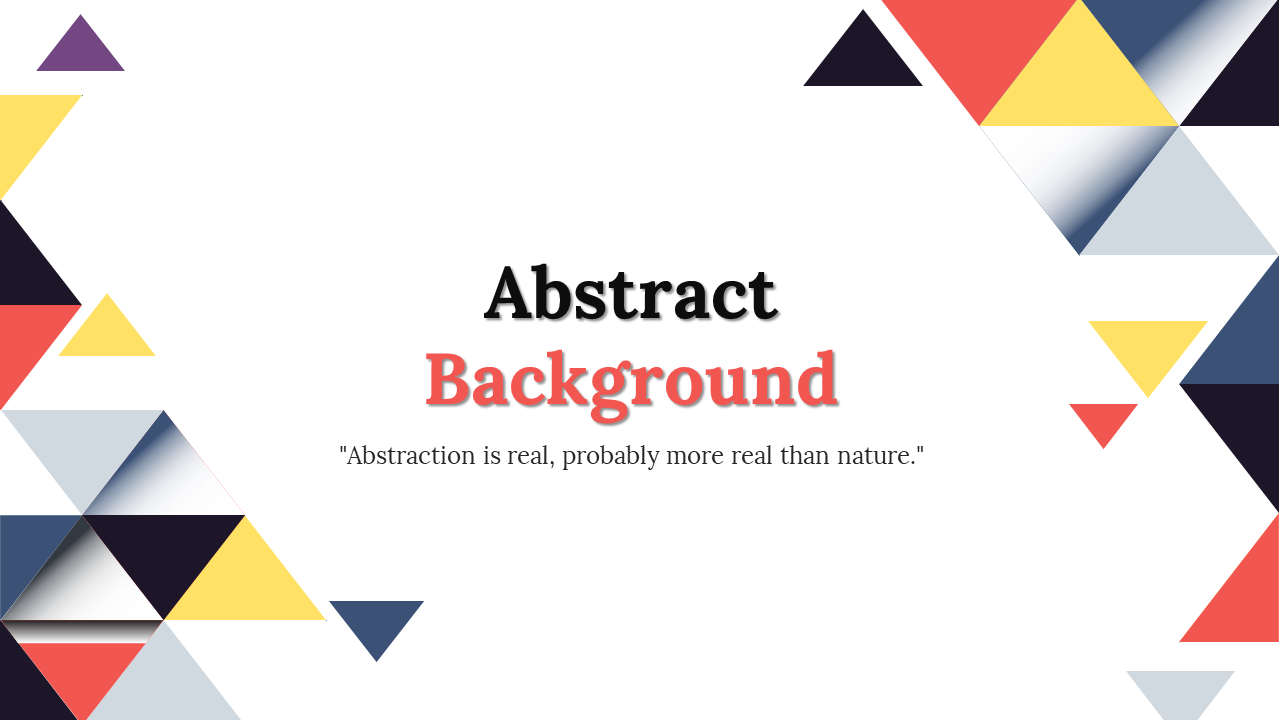 White background with scattered colorful triangles in red, yellow, blue, and black, framing a centered abstract title.