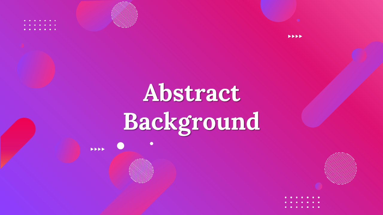 Abstract background with a pink and purple gradient, featuring geometric circles, dotted patterns, and diagonal shapes.