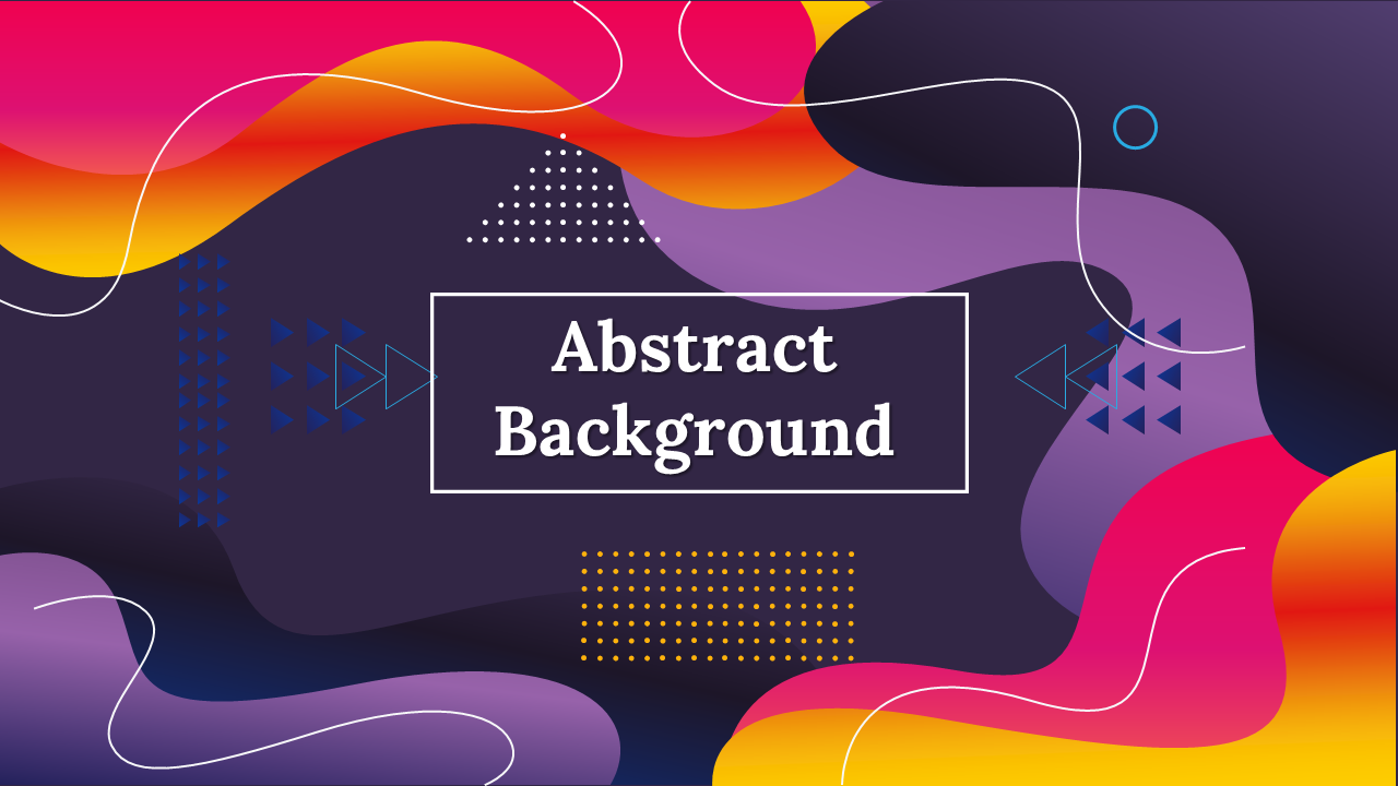 Abstract background with vibrant pink, orange, and purple waves and geometric shapes, with a central white text box.