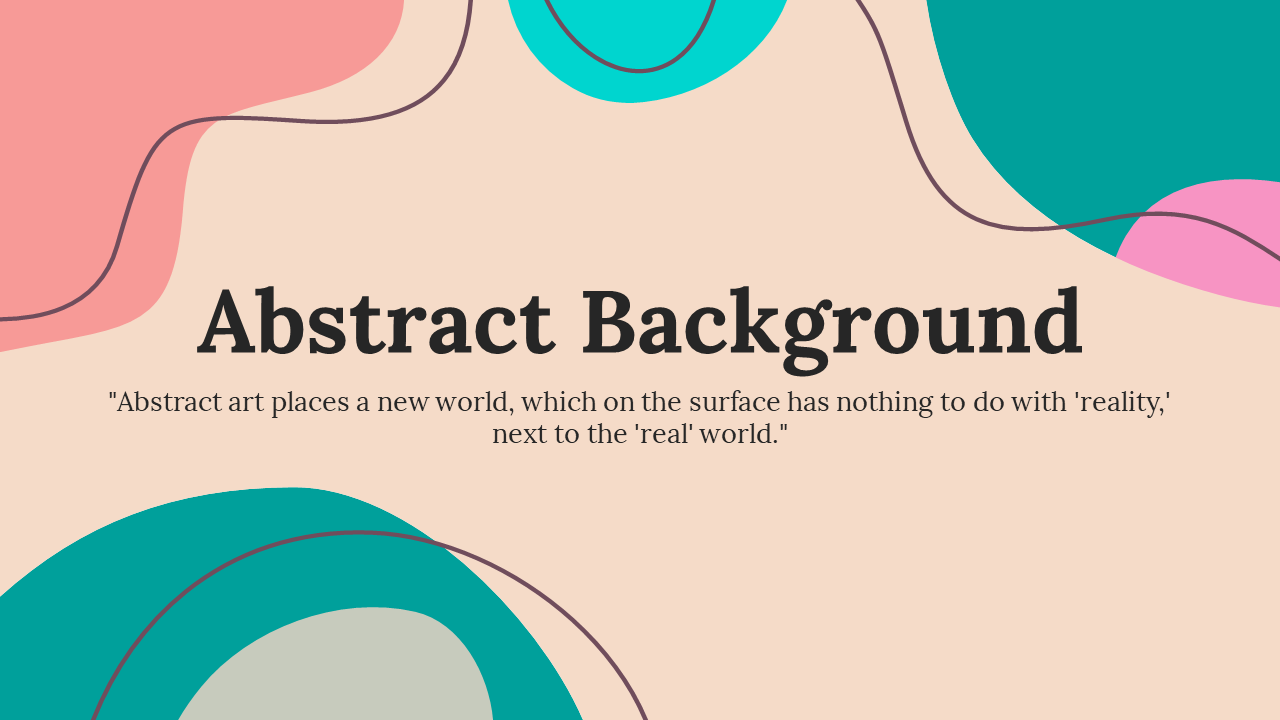 Soft beige background with abstract pastel shades of pink, orange, and green shapes around a central text area.