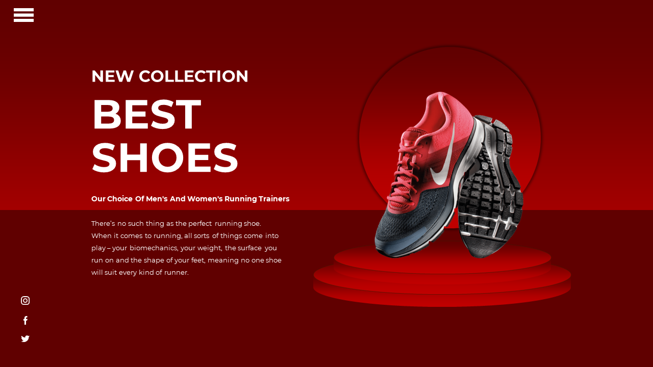 Nike running shoes in red and black displayed on a pedestal, showcasing the new collection of the best shoes on a red theme.