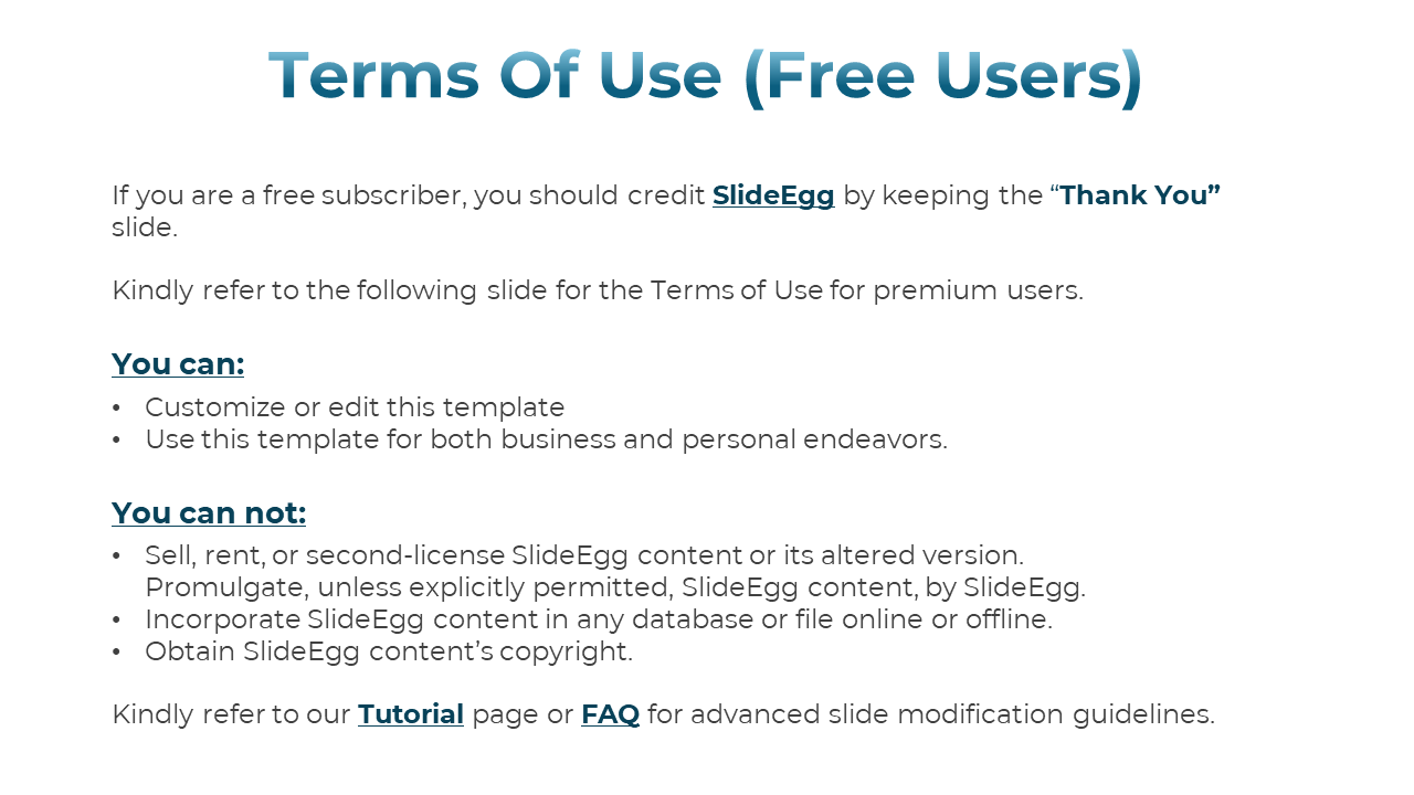 White slide with a blue gradient title, black text, bold headings, and bullet points outlining free users guidelines.