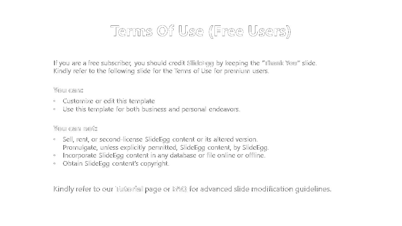 Terms of use for free users, state that free users must credit SlideEgg and keep the slide with guidelines on customization.