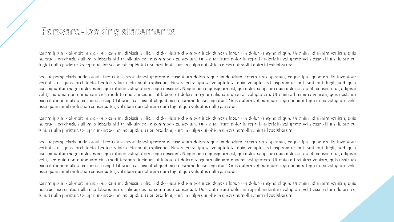 Slide with the heading featuring a large amount of placeholder text and a blue line accent.