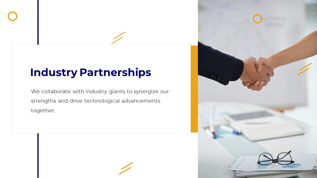 Two professionals shaking hands to symbolize a partnership, with an emphasis on industry collaborations on a white theme.
