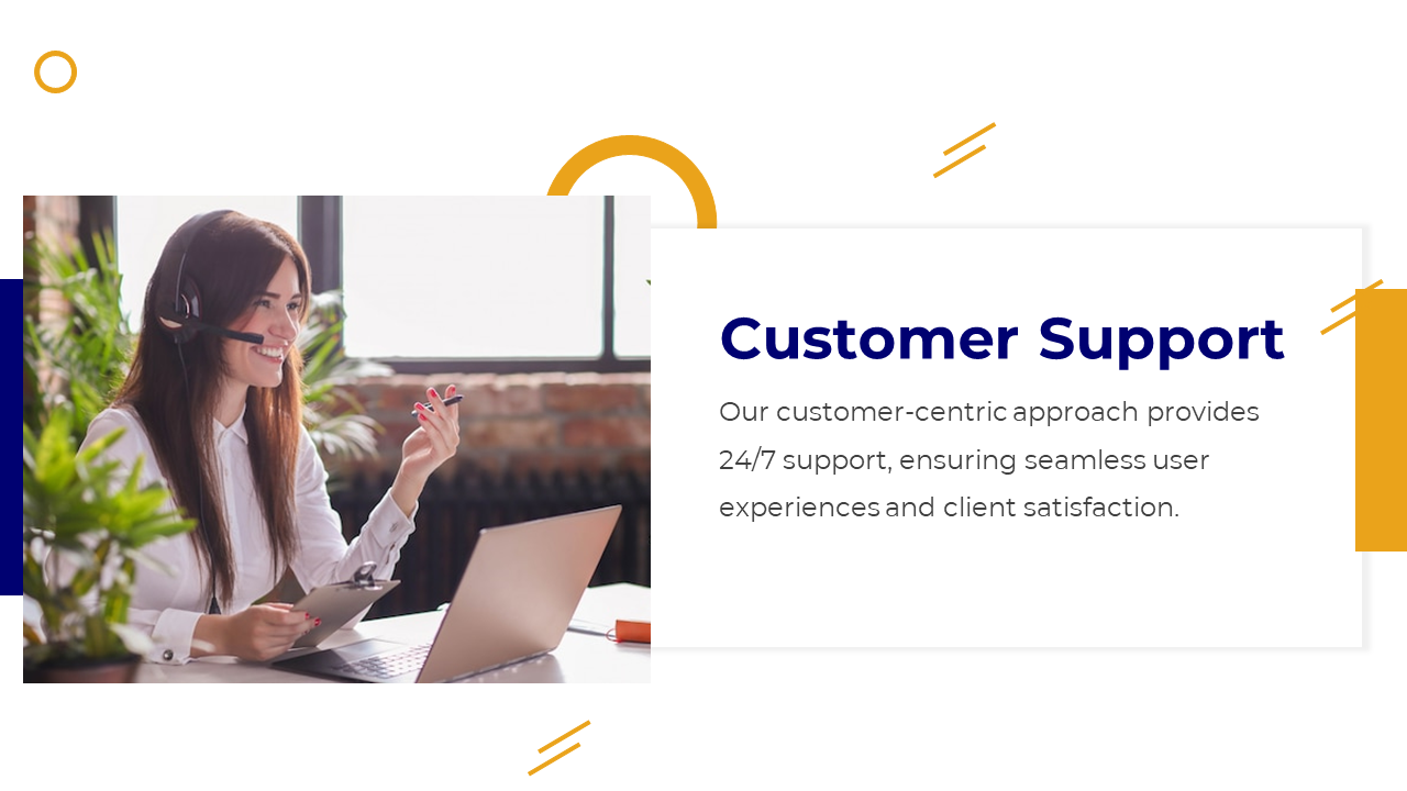 Customer support representative with a headset, smiling and providing assistance on a white backdrop.