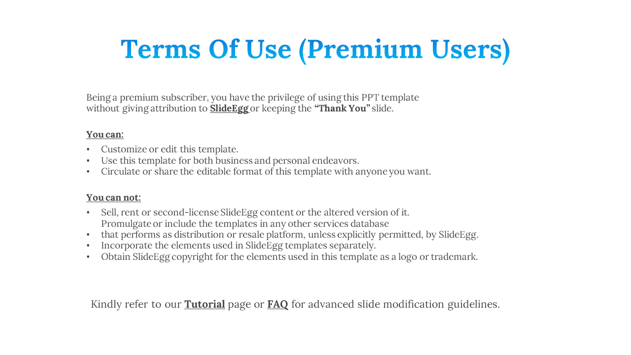 Minimal design with blue text for headings, a clear list of rules for premium users, and footer for tutorial or FAQ links.