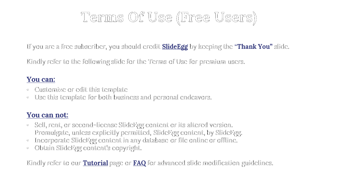 Terms of use for free subscribers, with guidelines on customization, crediting, prohibited resale, and copyright rules.