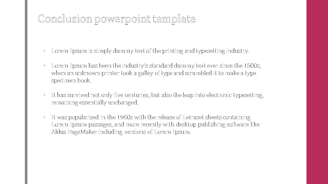 White background slide with left aligned bulleted text and a vertical pink stripe on the right edge.