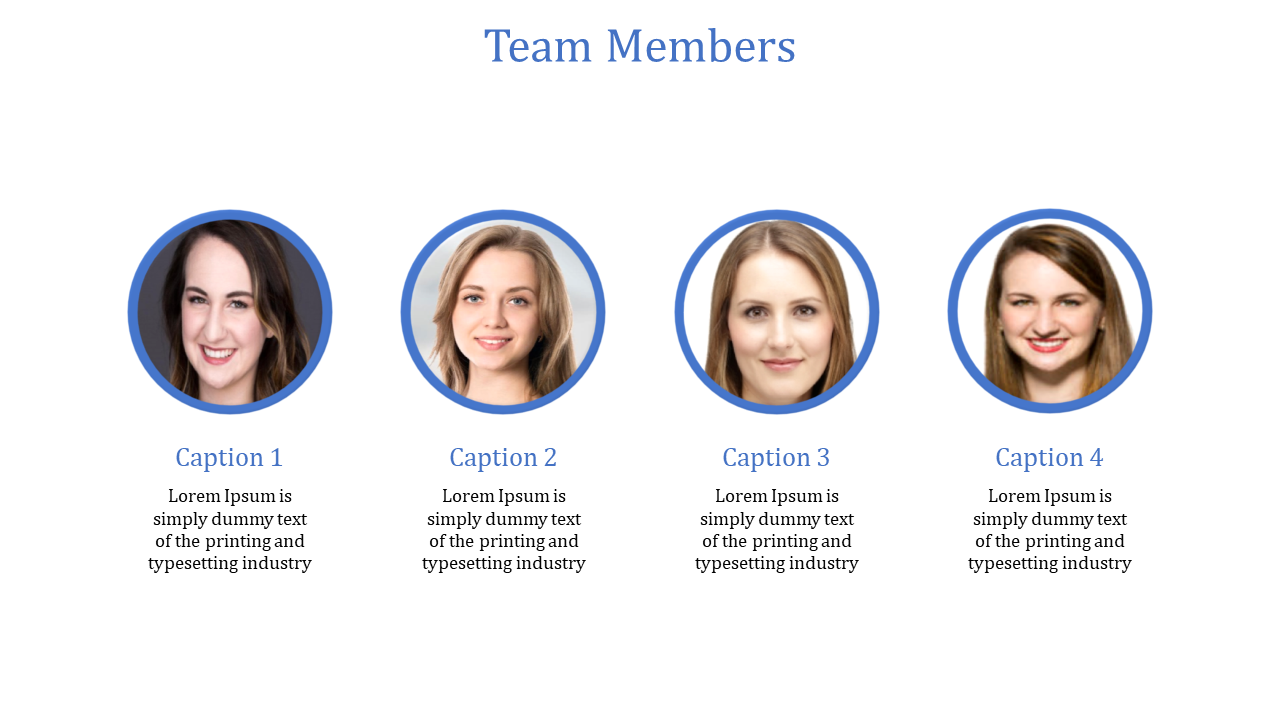 Team members displayed their portraits and placeholders for text descriptions on a white backdrop.