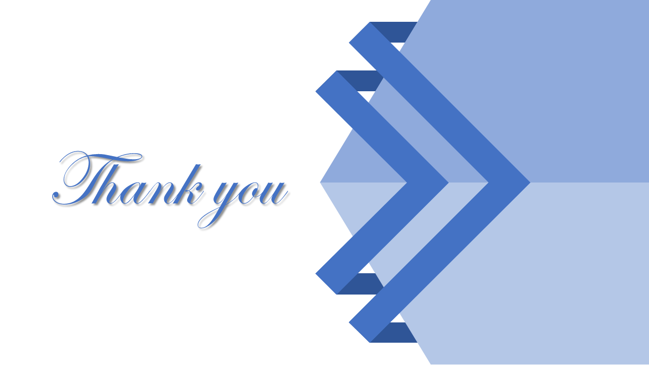 A stylish thank you message with blue arrows forming a modern design in a white theme.