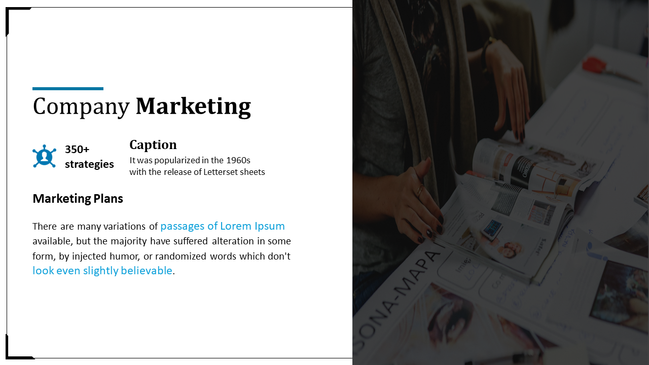 A person working on marketing plans, flipping through a magazine while brainstorming strategies in a white backdrop.