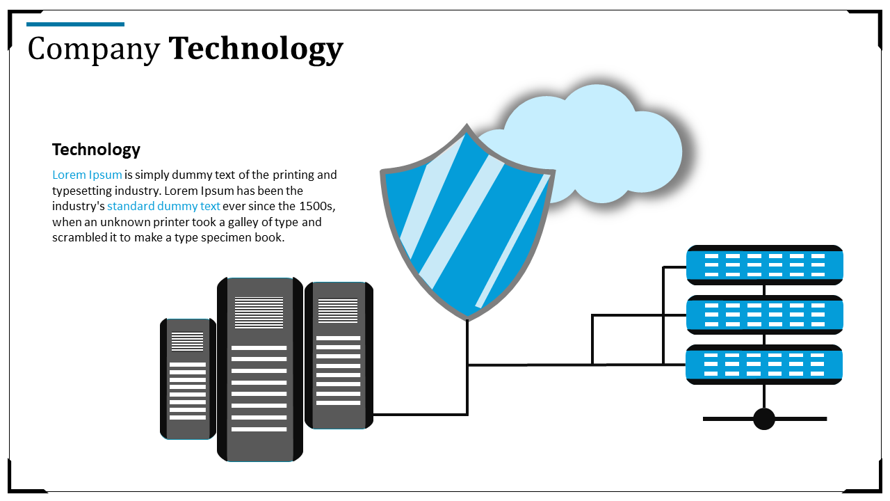 Technology illustration showing a blue cloud, server stacks, and a shield icon representing data security with a description.
