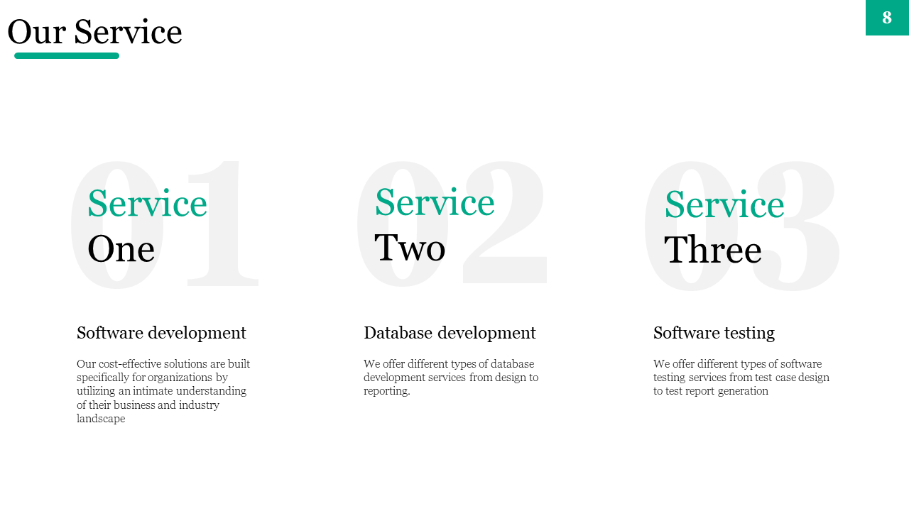 Overview of three services each with a brief description of their features on a white backdrop.