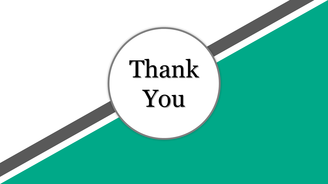 Thank You message in the center, set against a geometric background of green, gray, and white.