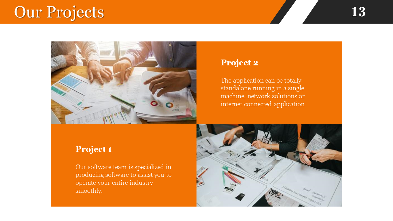 Project 1 focuses on assisting industries with specialized software, while 2 is an application for various machine setups.