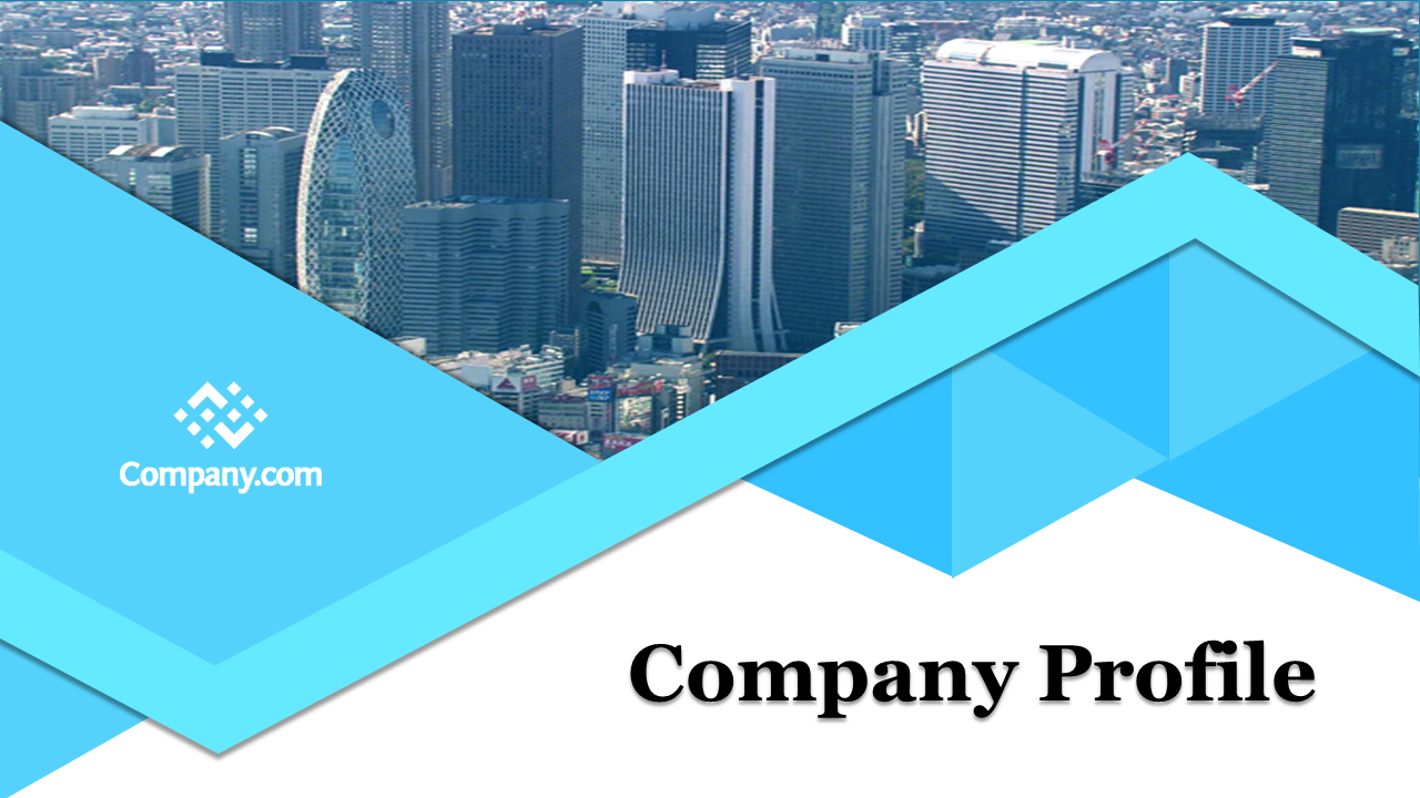 Company profile with a blue design, including sections for agenda, business process, services, vision and mission.
