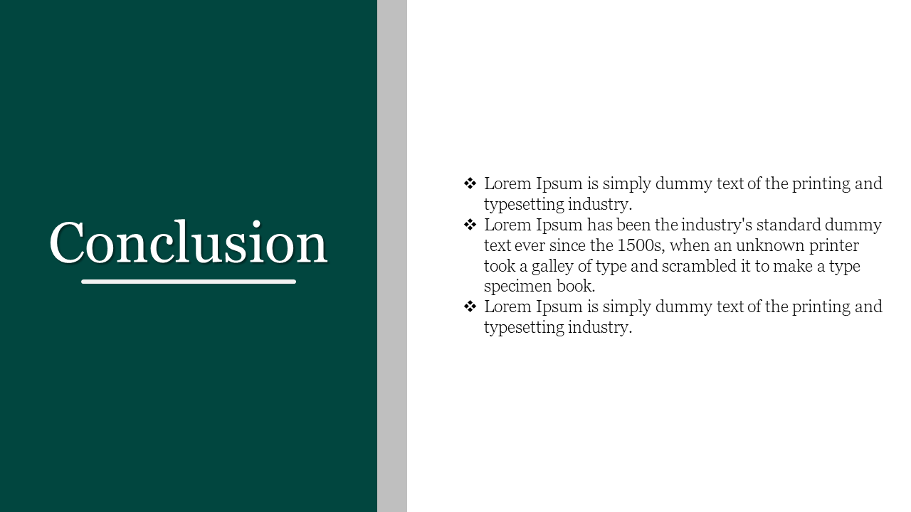Conclusion slide with a simple design, showcasing points summarizing the content with a green background and bullet points.