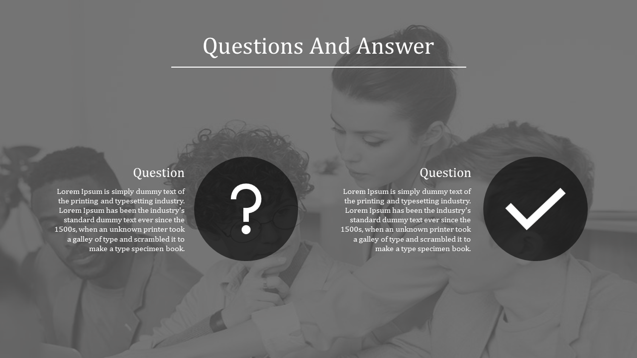Two people discussed a question with icons for unanswered and answered questions on a grey theme.