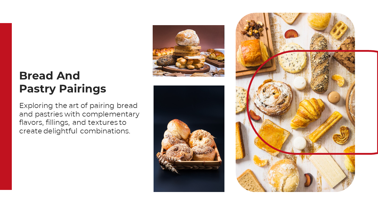 A variety of breads and pastries, including croissants, buns, and cookies, are artistically arranged on a white backdrop.