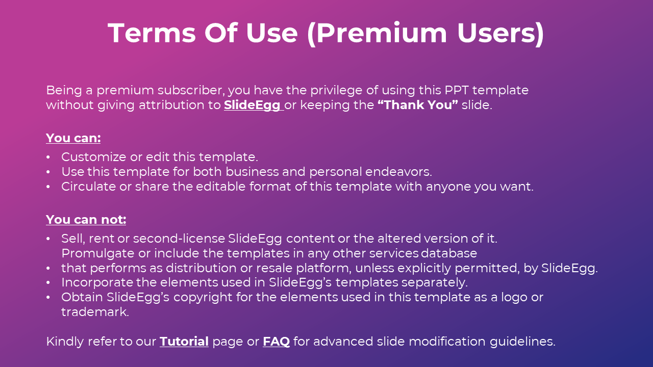 A slide explaining the privileges of premium SlideEgg users, including customization on a purple backdrop.