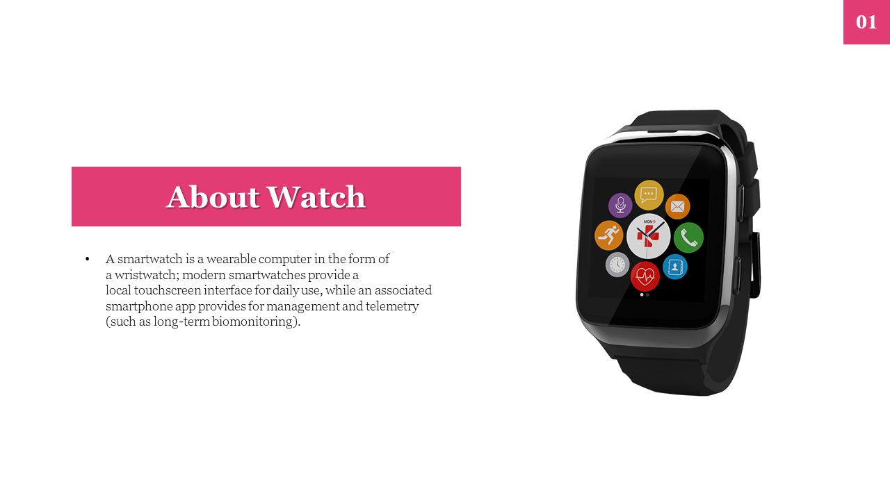 A smartwatch with a touchscreen interface showing various app icons including health, communication, and calendar features.