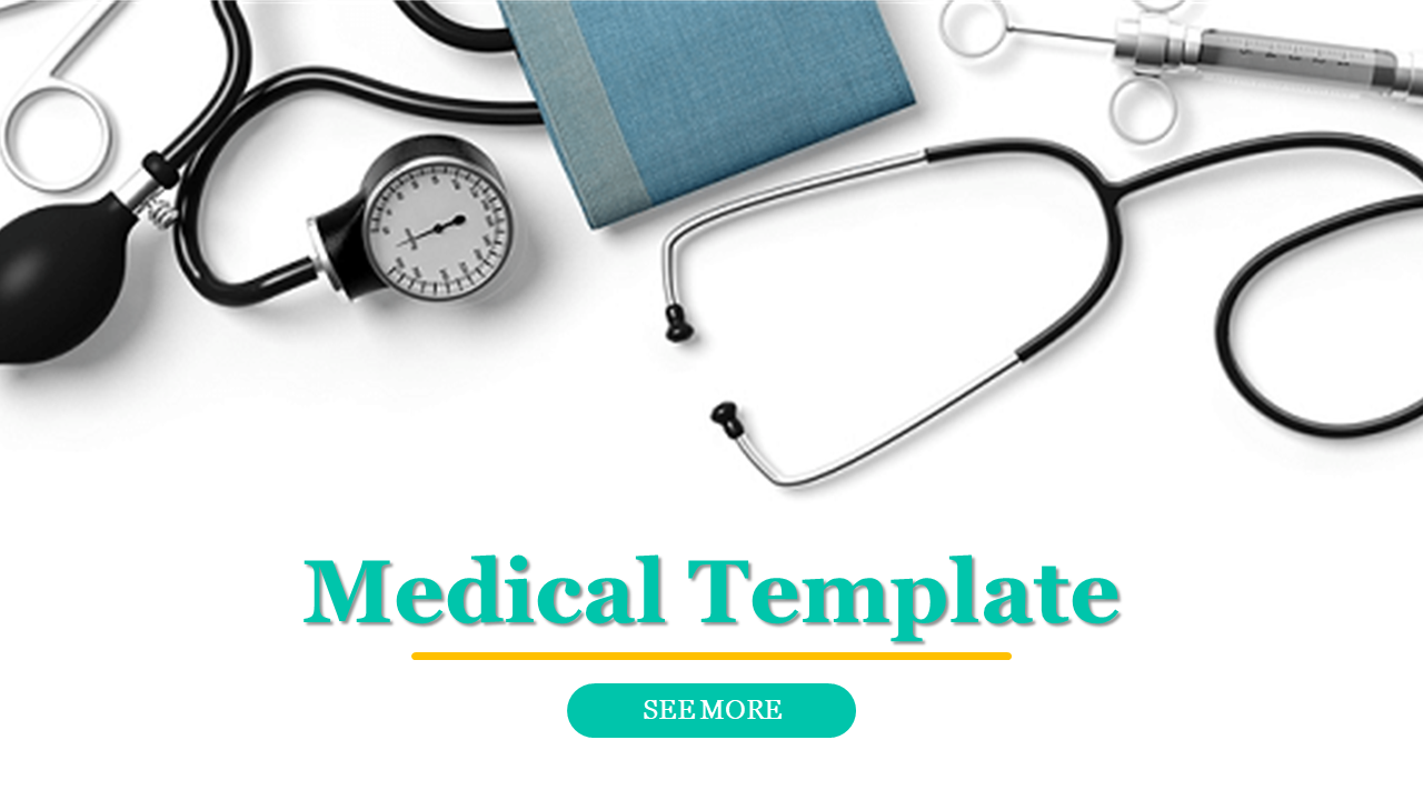 Medical PowerPoint template overview featuring slides on doctors, laboratories, DNA, medical testing, and global healthcare.