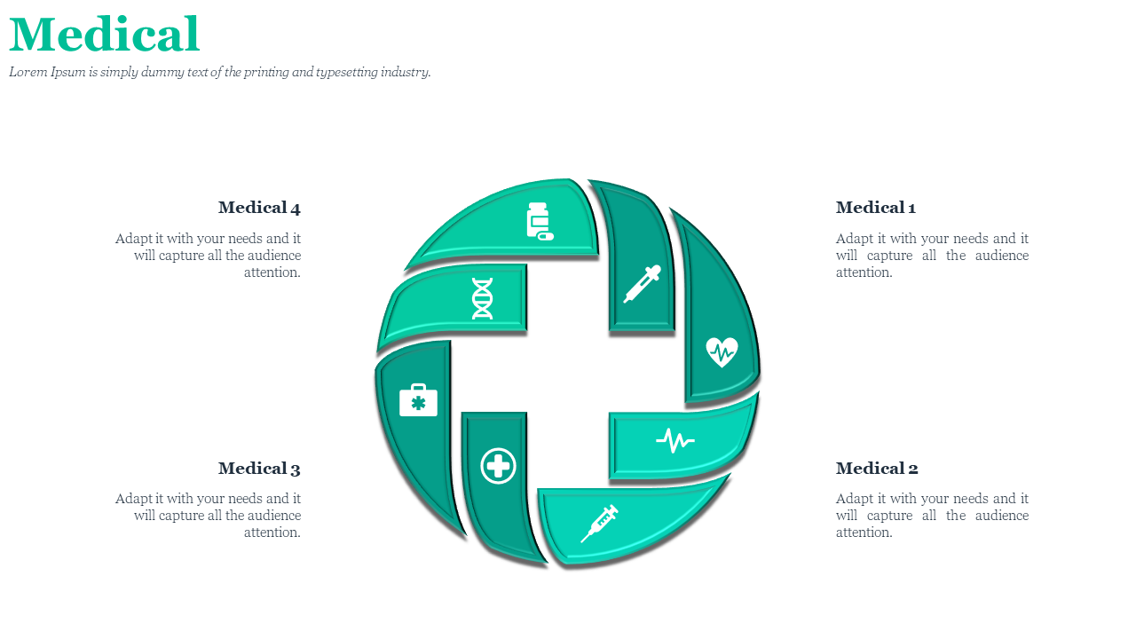 A green circular infographic representing medical topics with icons surrounded by four labeled sections on a white backdrop.