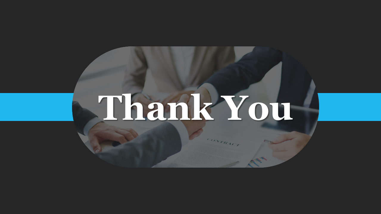 Thank you message over a handshake image, symbolizing gratitude and partnership on a dark backdrop.