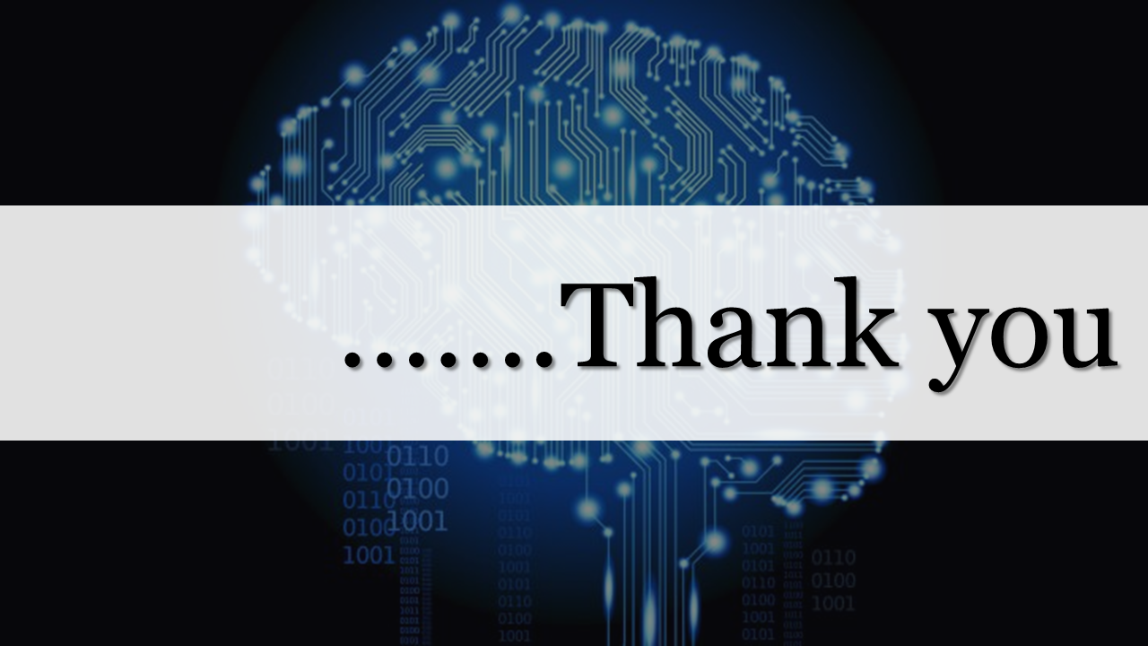A digital brain illustration with thank you text overlaid, symbolizing AI in a futuristic setting on a dark backdrop.