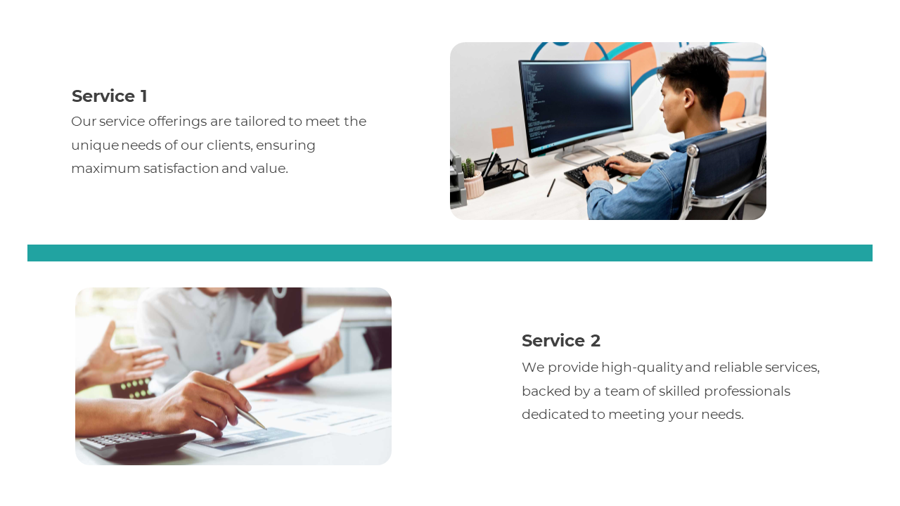 Service featuring a professional working on a computer, emphasizing tailored service offerings on a white backdrop.