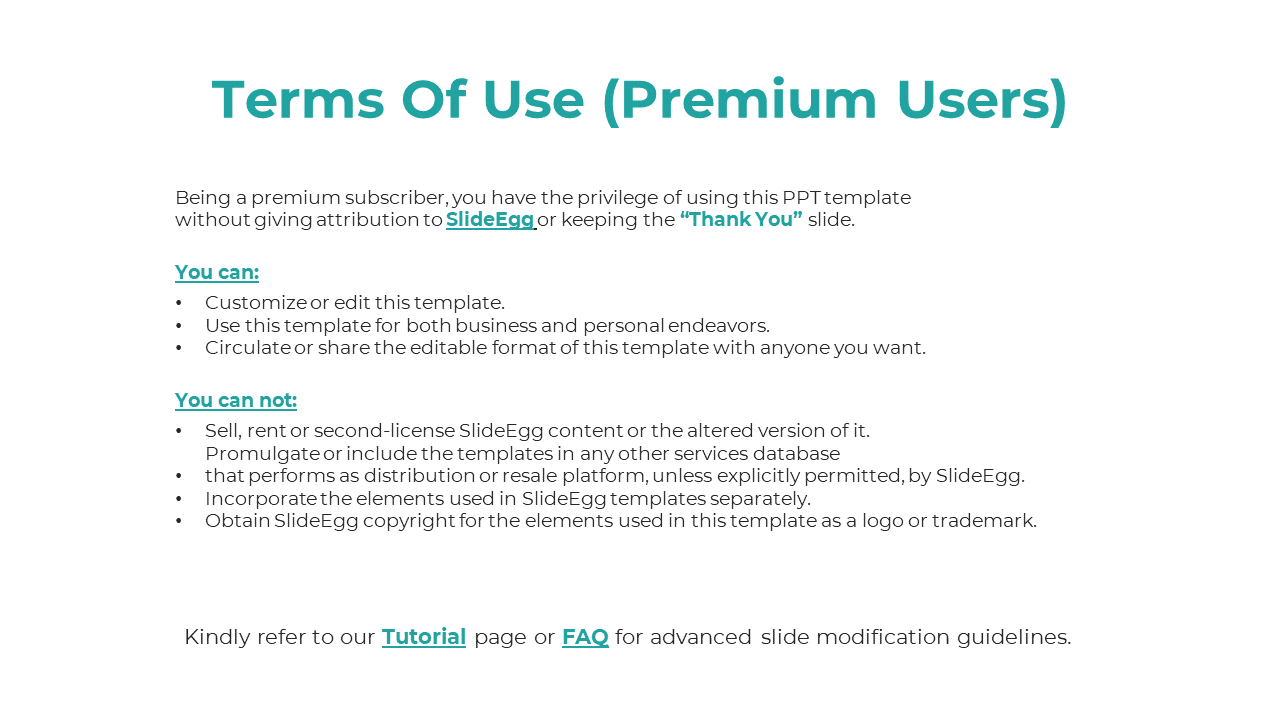 A slide detailing the privileges of premium users, including the ability to edit and share templates on a white backdrop.