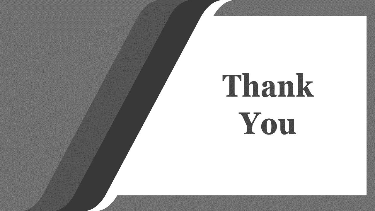 A simple thank you slide with a grey and white geometric design and modern text.