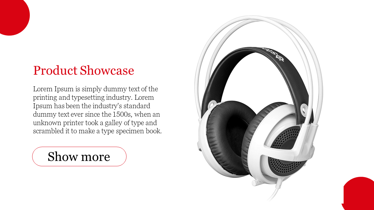 White over ear headphones are displayed under the product showcase heading with a Show More button.