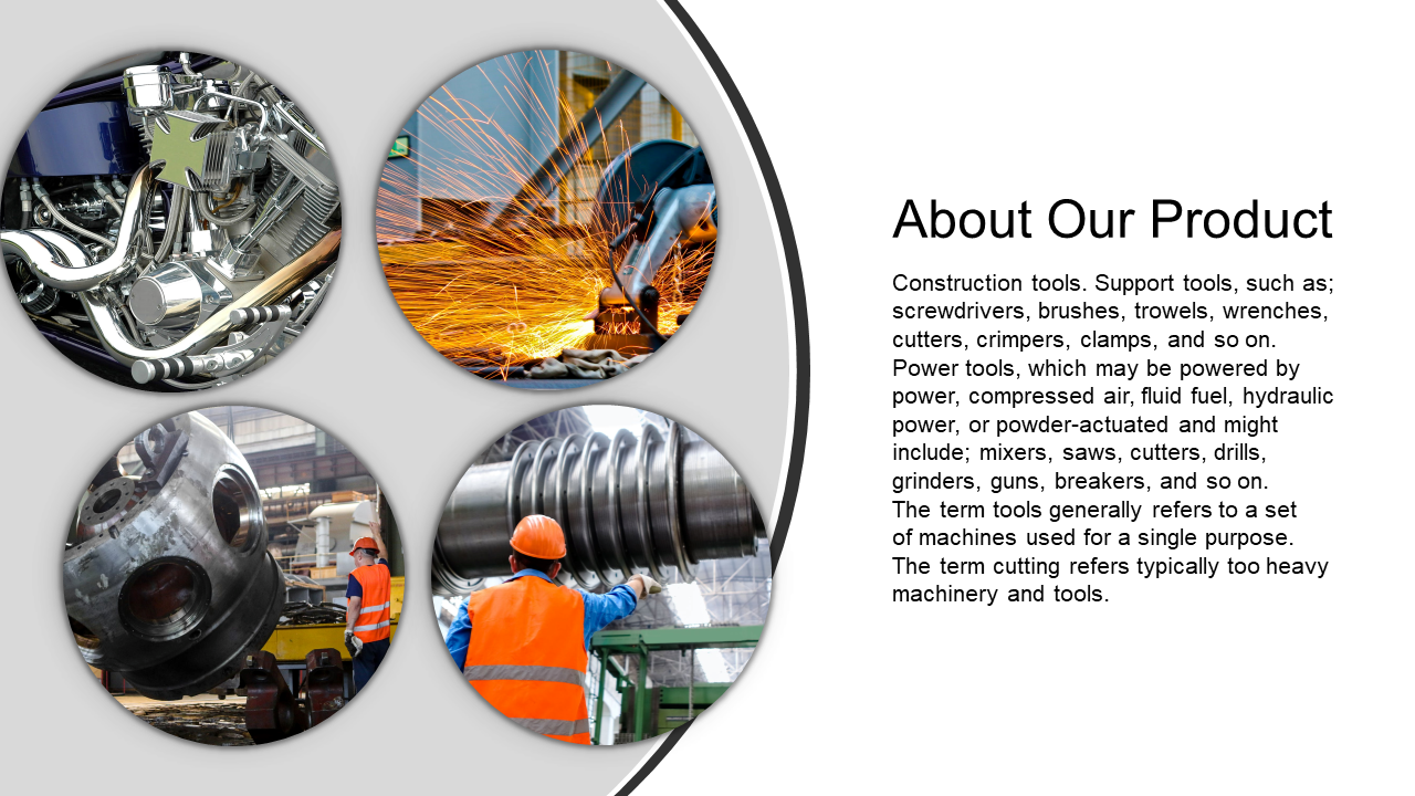 Close ups of mechanical parts, power tools, and workers operating industrial equipment showcasing tools used in construction.