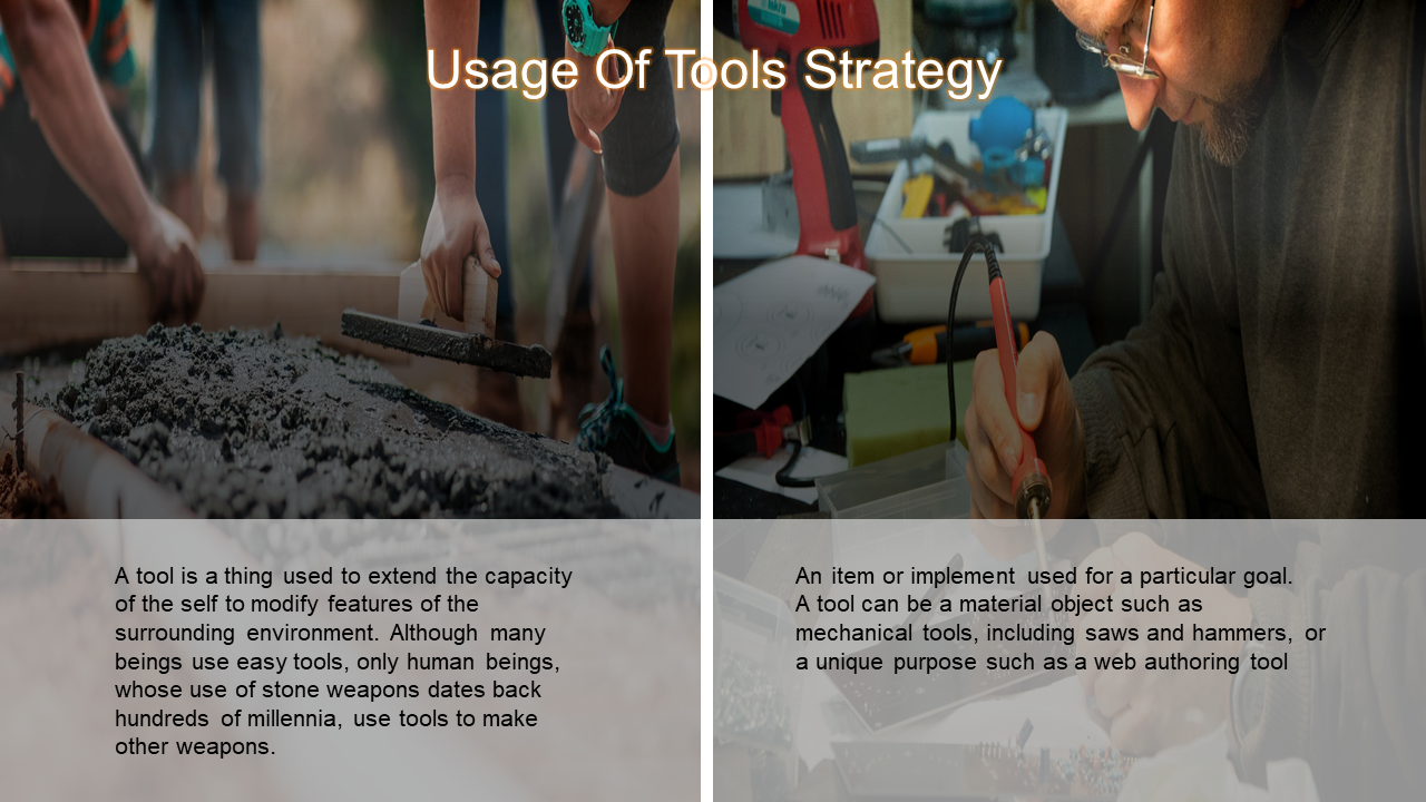 A construction worker uses a trowel for leveling cement while a person uses a soldering iron for a detailed project.