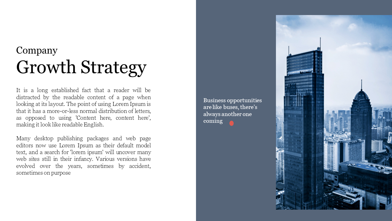 Business growth strategy concept displayed with a cityscape image, emphasizing the continuous opportunity for success.