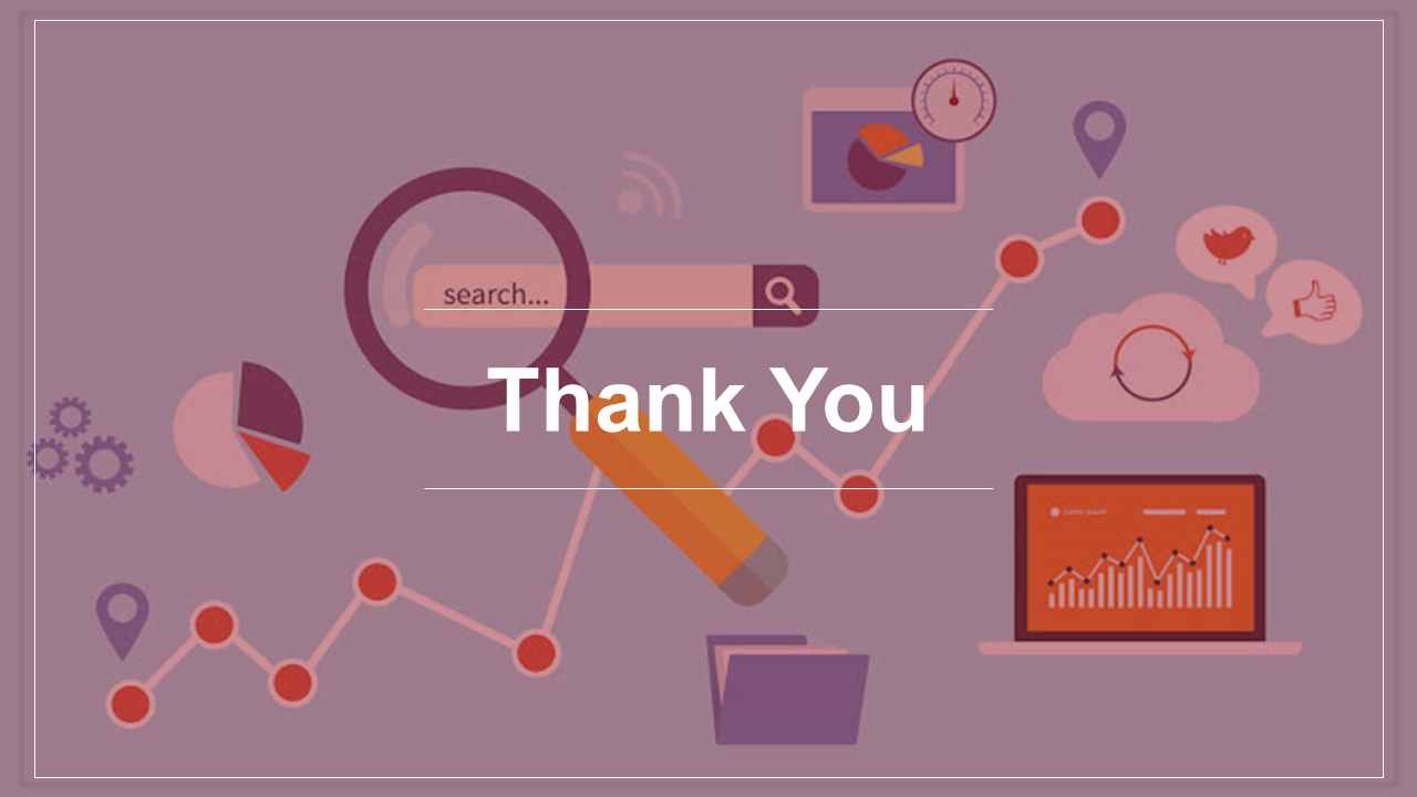 Thank You message over a background featuring SEO and data analysis icons, including charts, graphs, and search elements.