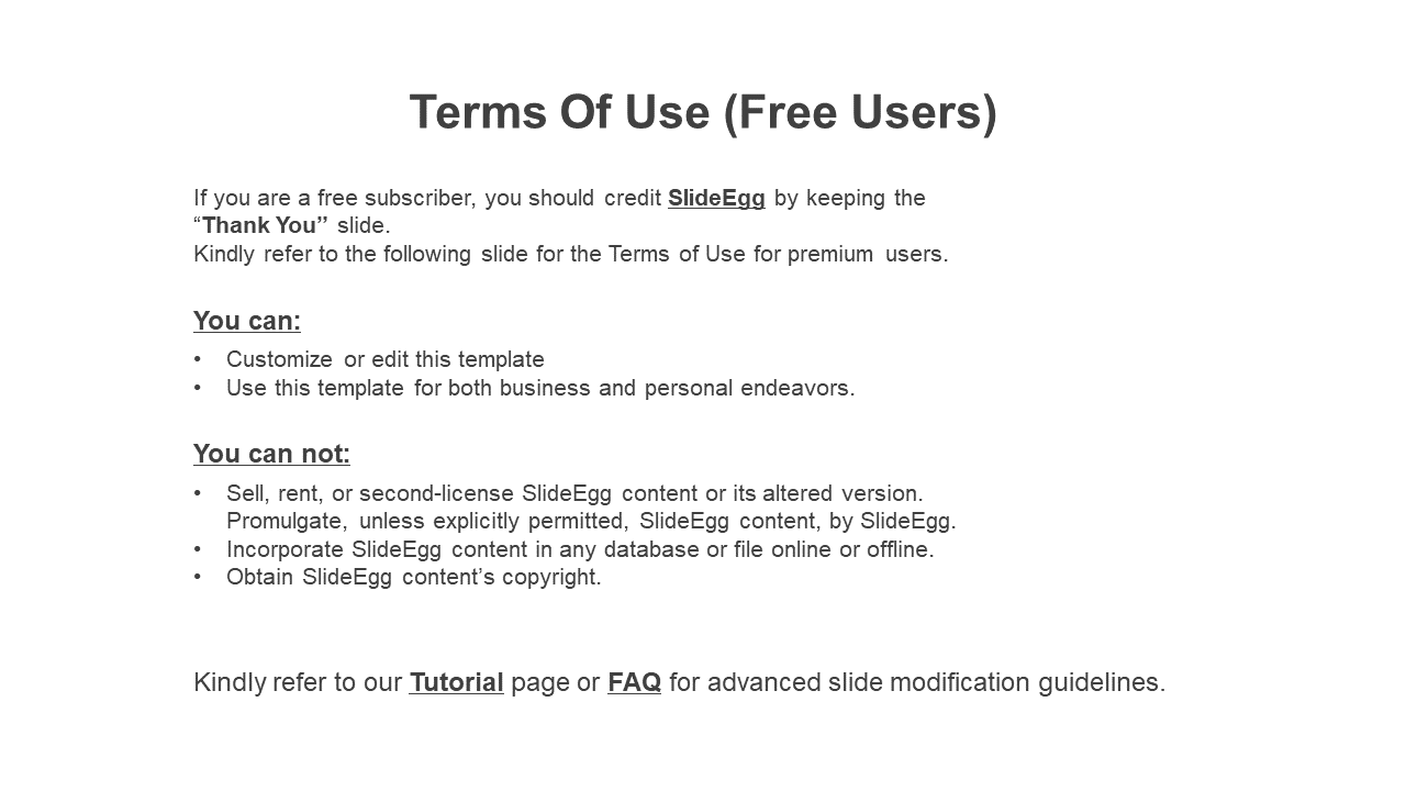 Terms of Use for free users, outlining the rights and restrictions for using SlideEgg templates on a white backdrop.