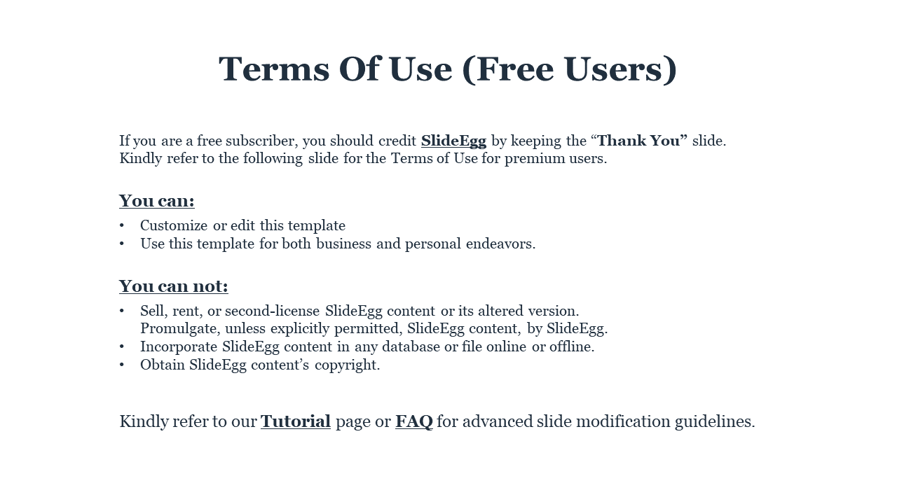 Terms Of Use Free Users outlining the terms for free subscribers of SlideEgg on a white backdrop.