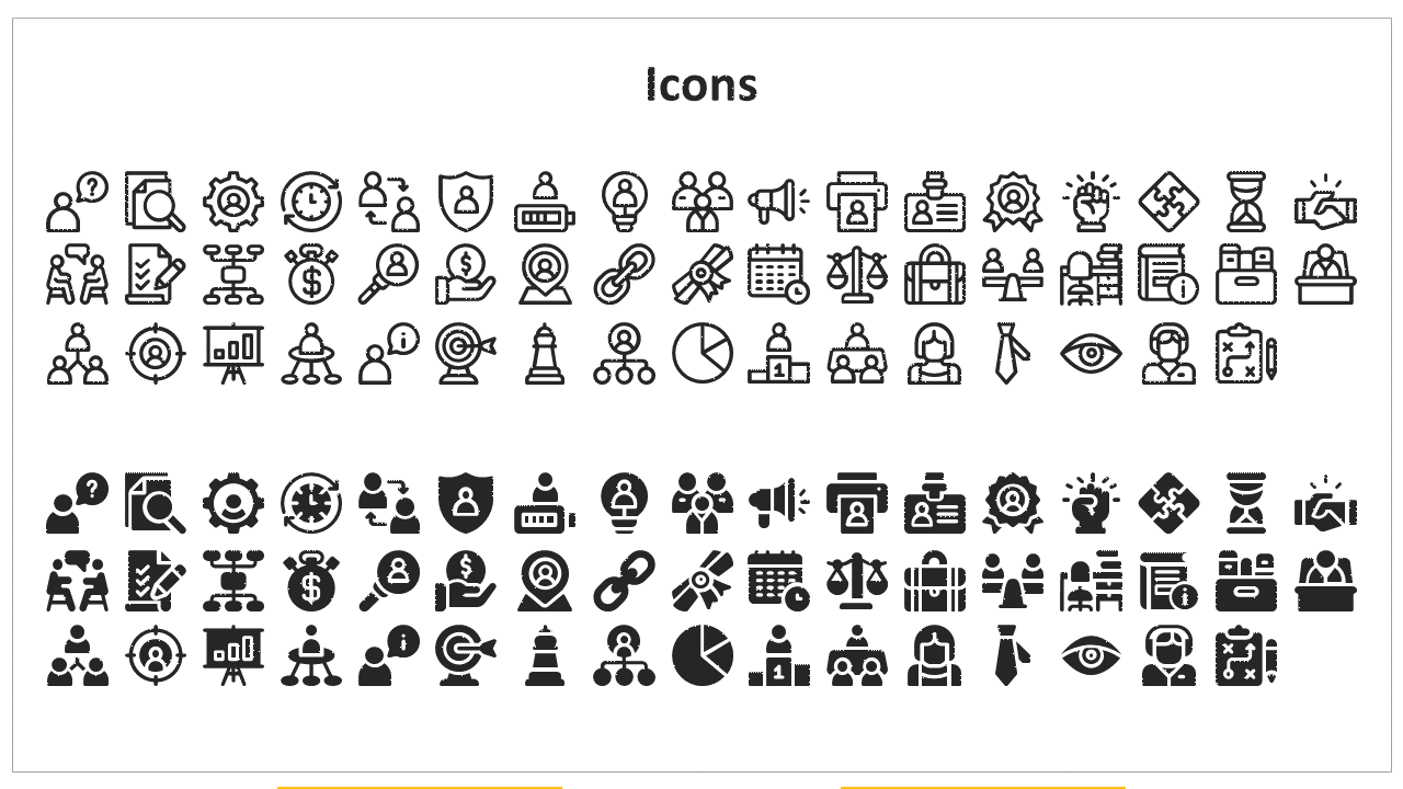 A collection of various icons representing business, finance, strategy, and people related concepts on a white backdrop.