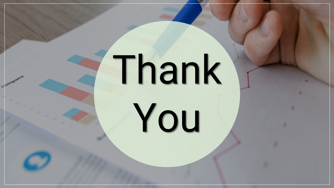 Thank you message overlaid on a background with a hand holding a pen and a graph on paper.