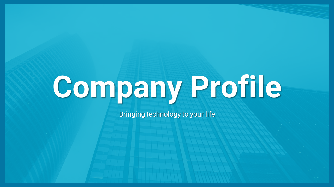 Company profile slide deck with blue tones, featuring various sections including team, services, and business information.