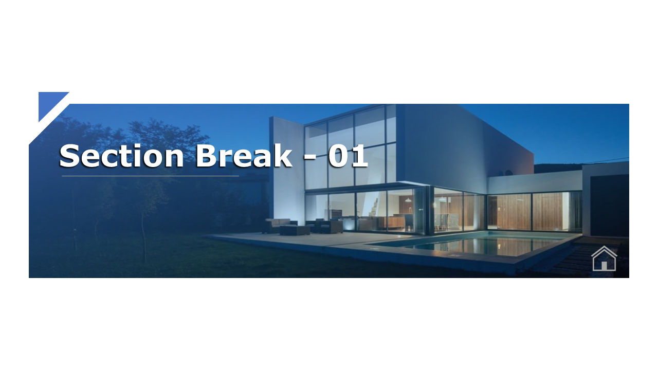 Section divider slide with a modern flat home background and the title on a white theme.
