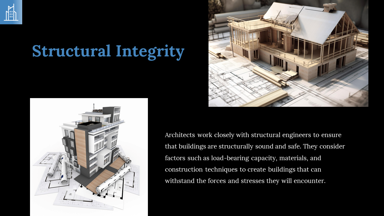 Two architectural models illustrating structural integrity one 3D render and one wooden framework on blueprints.
