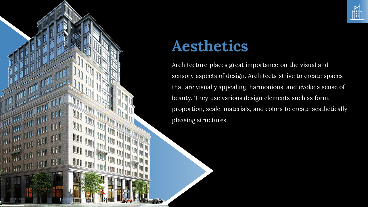 Elegant multi story building showcasing architectural aesthetics through design, proportion, and materials in a dark theme.
