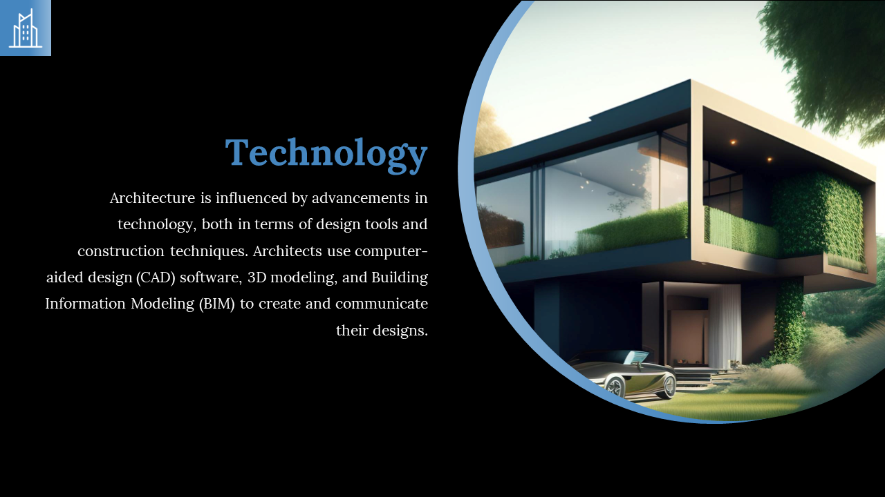 Futuristic house with glass walls and green elements showcasing technology driven architecture in a dark theme.