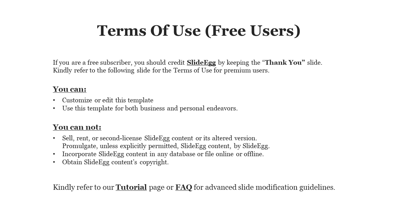 Black text on a white slide, featuring a bold title, bullet lists under two sections, and a footer with underlined words.